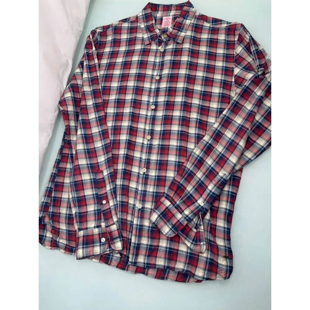 Scotch And Soda Men Shirt Lightweight Button Up Long Sleeve Plaid Large L - Picture 1 of 7